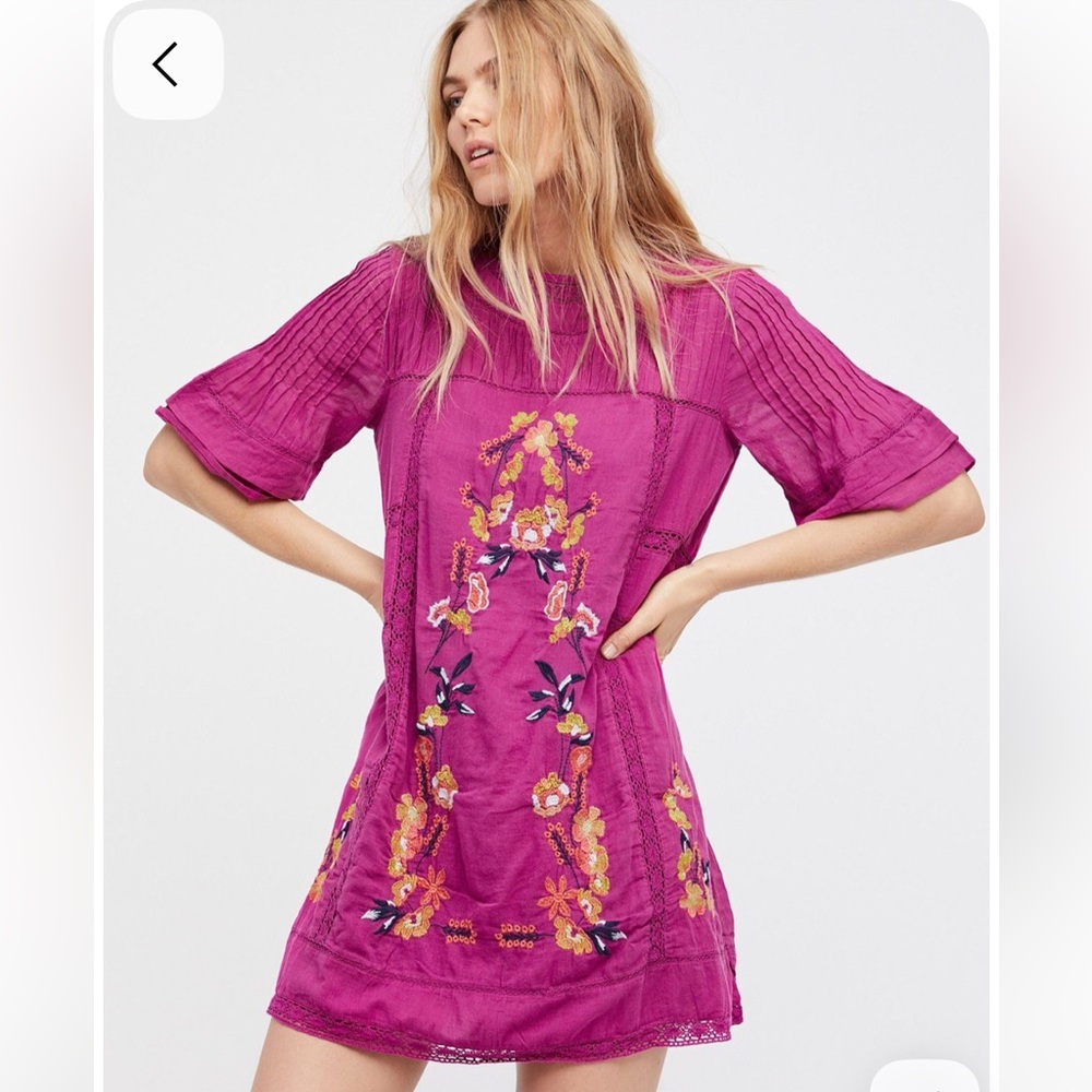 Free People Purple Embroidered Mini Dress Size: XS